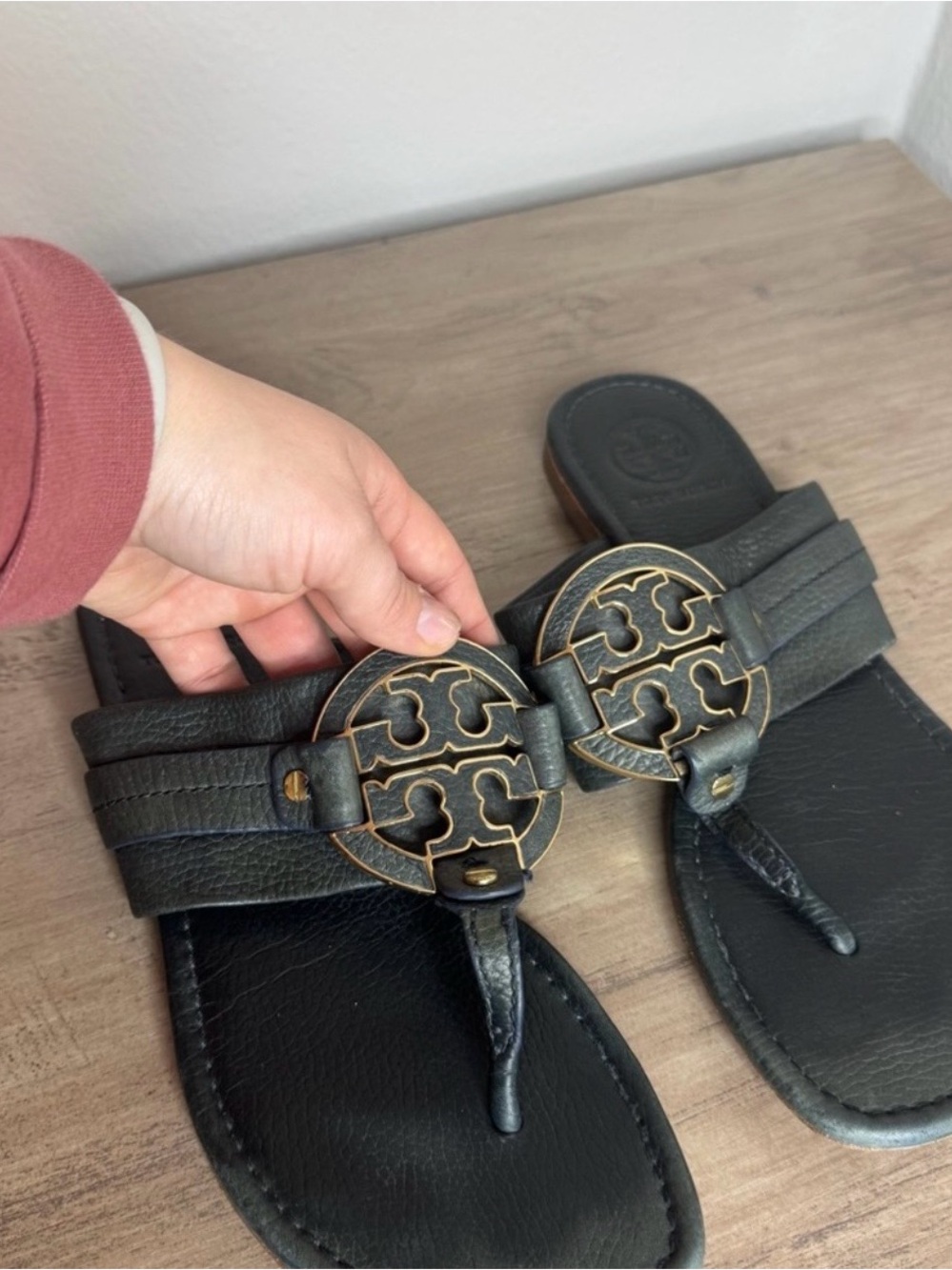 Tory Burch Miller Sandal Emerald Green Leather Logo 3 Strap